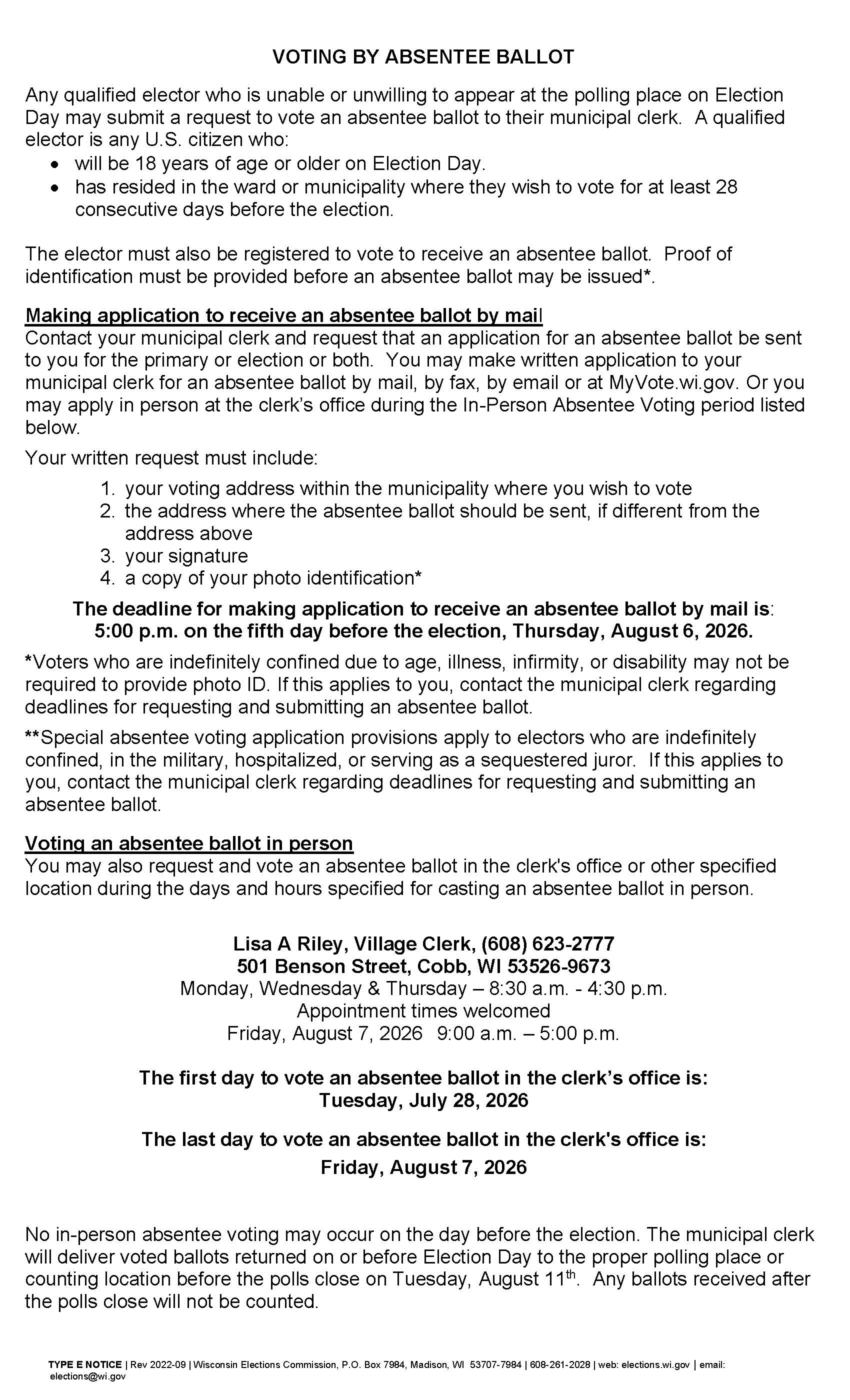VOTING BY ABSENTEE BALLOT NOTICE TYPE E